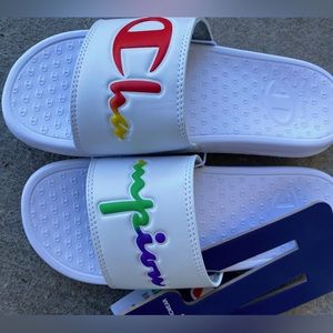 NWT White Champion Slides, women’s size 8 shoes
